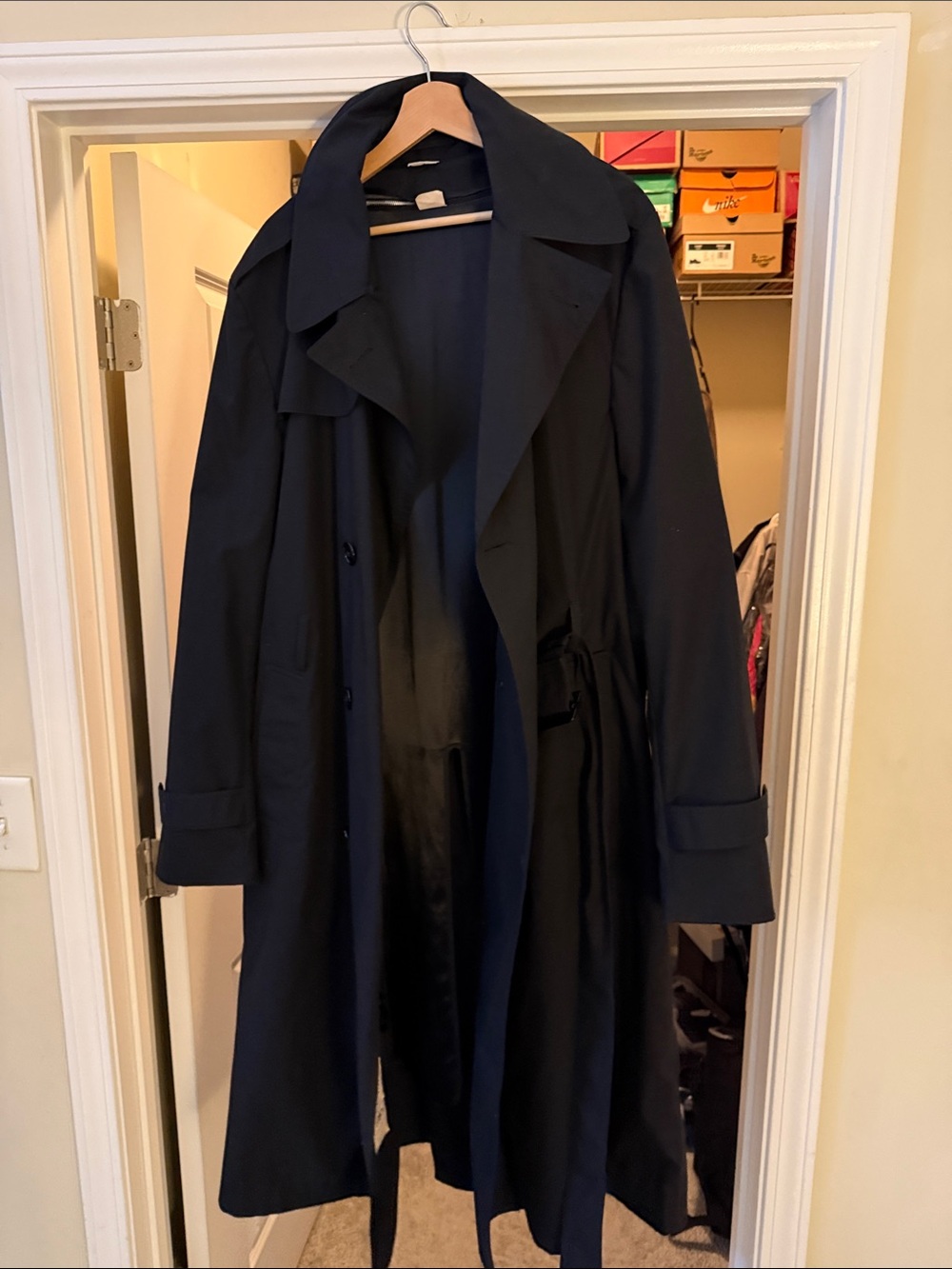 Men's Black Trench Coat with Belted Waist
